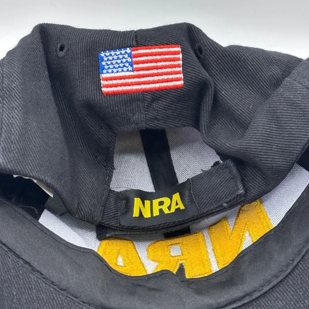 NRA‎ Baseball Cap Mens OSFA Black Yellow Embroidered USA Flag Patriotic Hat